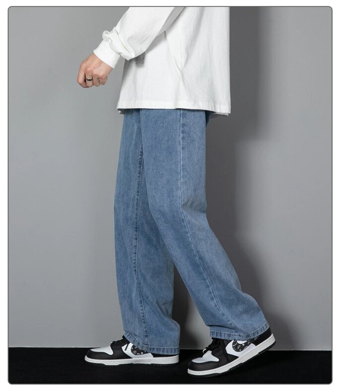 2025 New Korean Men's Casual Long Jeans Classic Man Straight Denim Wide-leg Pants Solid Color Light Blue Grey Black 2025 New Korean Men's Casual Long Jeans Classic Man Straight Denim Wide-leg Pants Solid Color Light Blue Grey Black