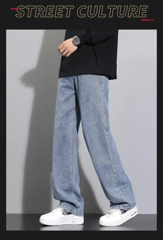 2025 New Korean Men's Casual Long Jeans Classic Man Straight Denim Wide-leg Pants Solid Color Light Blue Grey Black 2025 New Korean Men's Casual Long Jeans Classic Man Straight Denim Wide-leg Pants Solid Color Light Blue Grey Black
