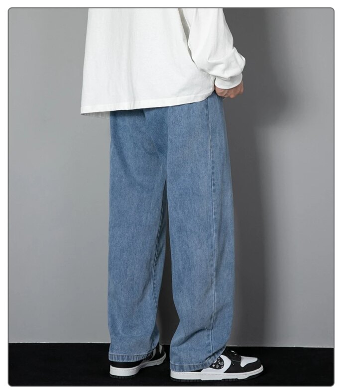 2025 New Korean Men's Casual Long Jeans Classic Man Straight Denim Wide-leg Pants Solid Color Light Blue Grey Black 2025 New Korean Men's Casual Long Jeans Classic Man Straight Denim Wide-leg Pants Solid Color Light Blue Grey Black