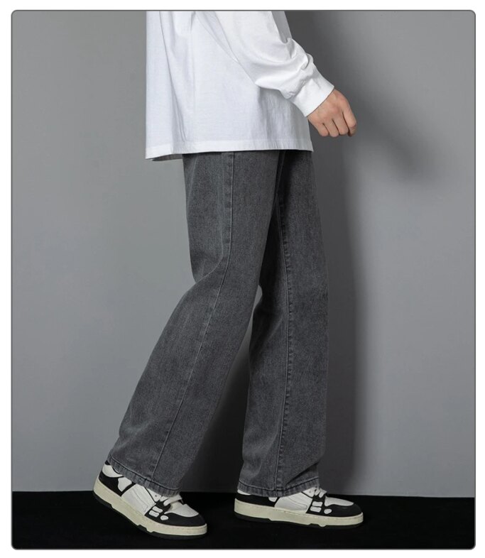 2025 New Korean Men's Casual Long Jeans Classic Man Straight Denim Wide-leg Pants Solid Color Light Blue Grey Black 2025 New Korean Men's Casual Long Jeans Classic Man Straight Denim Wide-leg Pants Solid Color Light Blue Grey Black