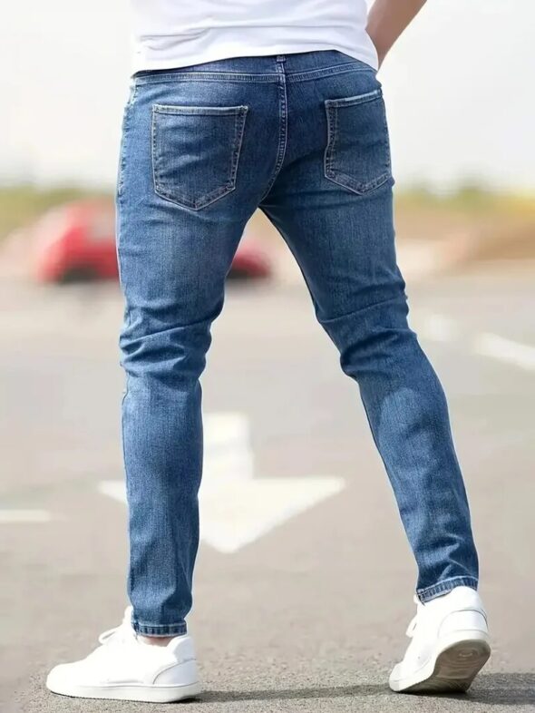 Distressed Men Jeans Denim Holes Skinny Vintage Wash Solid Pencil Pants 2024 Ankle Length Sheath Punk Style Pockets Slim Distressed Men Jeans Denim Holes Skinny Vintage Wash Solid Pencil Pants 2024 Ankle Length Sheath Punk Style Pockets Slim