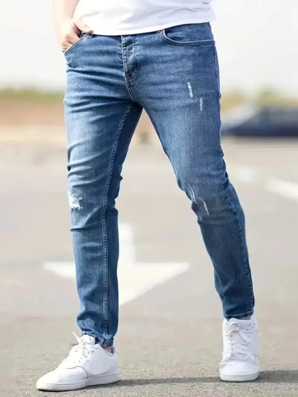 Distressed Men Jeans Denim Holes Skinny Vintage Wash Solid Pencil Pants 2024 Ankle Length Sheath Punk Style Pockets Slim Distressed Men Jeans Denim Holes Skinny Vintage Wash Solid Pencil Pants 2024 Ankle Length Sheath Punk Style Pockets Slim