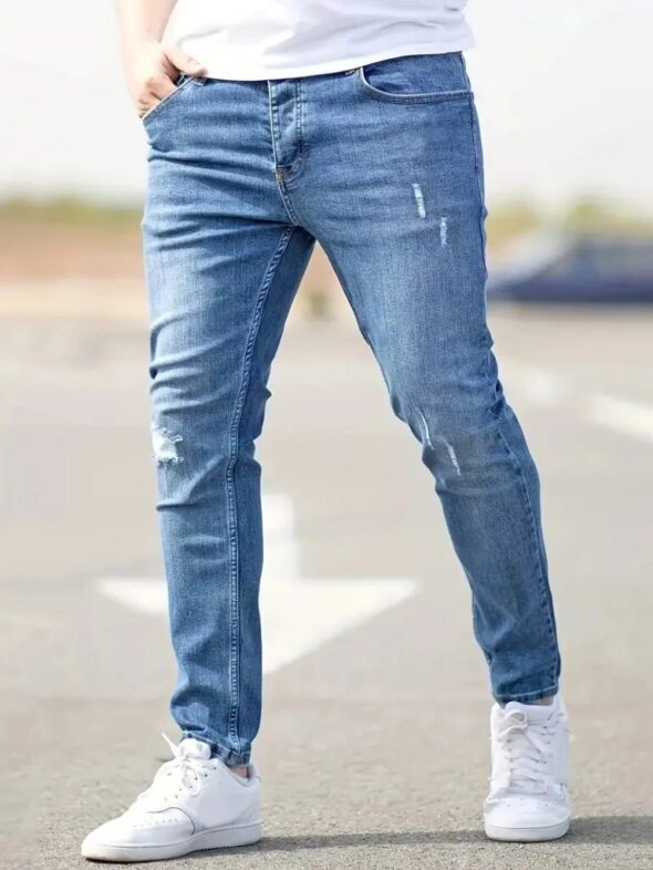 Distressed Men Jeans Denim Holes Skinny Vintage Wash Solid Pencil Pants 2024 Ankle Length Sheath Punk Style Pockets Slim Distressed Men Jeans Denim Holes Skinny Vintage Wash Solid Pencil Pants 2024 Ankle Length Sheath Punk Style Pockets Slim
