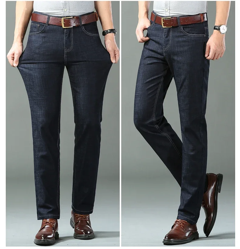 New Ice Silk Thin Denim Jeans For Men Blue Straight Stretch Cotton Pants Business Casual Lightweight Trousers Spring Summer New Ice Silk Thin Denim Jeans For Men Blue Straight Stretch Cotton Pants Business Casual Lightweight Trousers Spring Summer