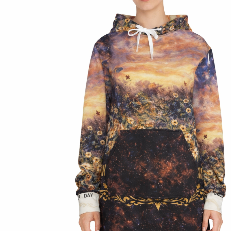 Hoodie Dress For Women— Floral Sunset Garden Print with Inspirational Script