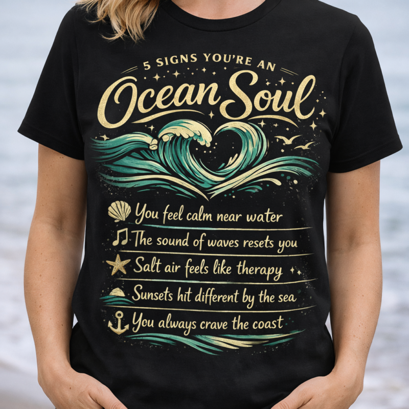 Half Sleeve T-Shirt – 5 Signs You're an Ocean Soul Graphic Tee