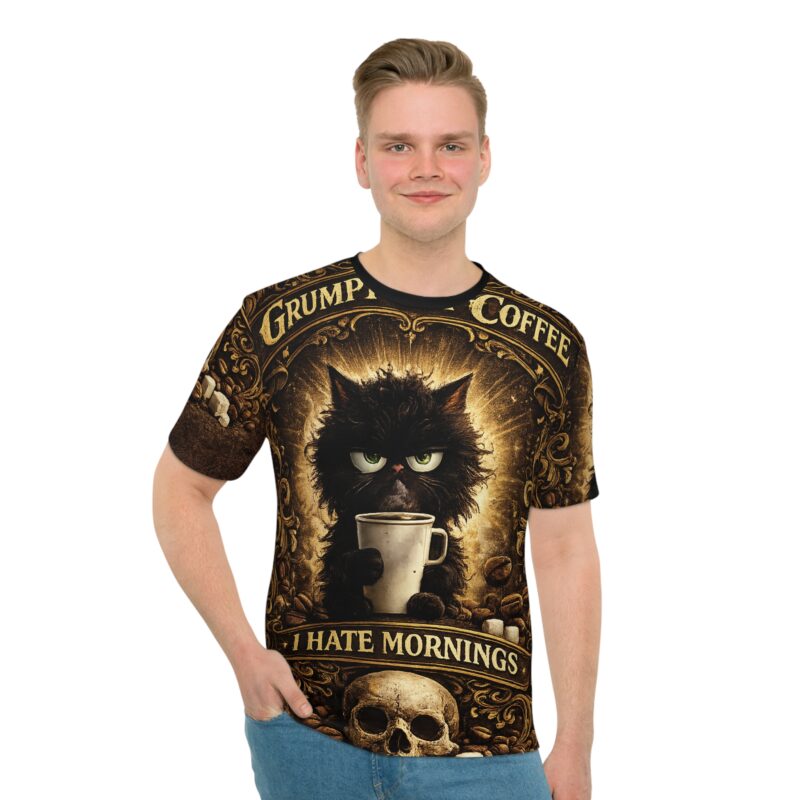Grumpy Cat Coffee T-Shirt — “I Hate Mornings” Vintage Gothic Cat Tee