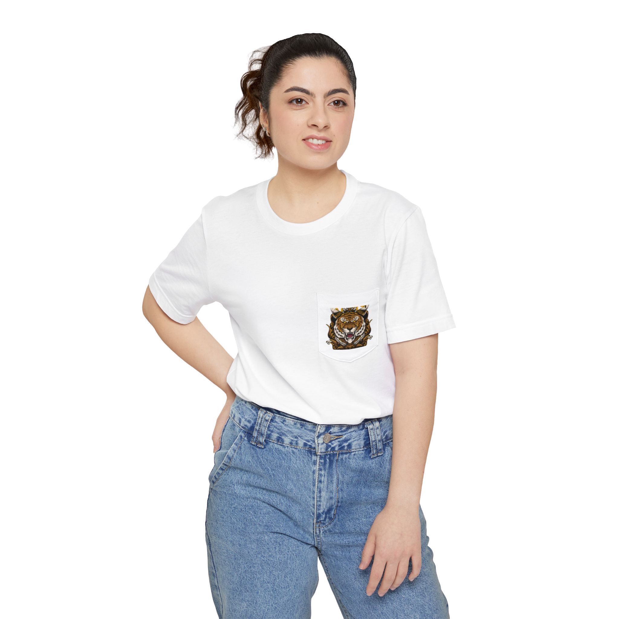 Pocket T Shirt Dress Tiger King – Bold Crowned Tiger Graphic Tee - Image 3