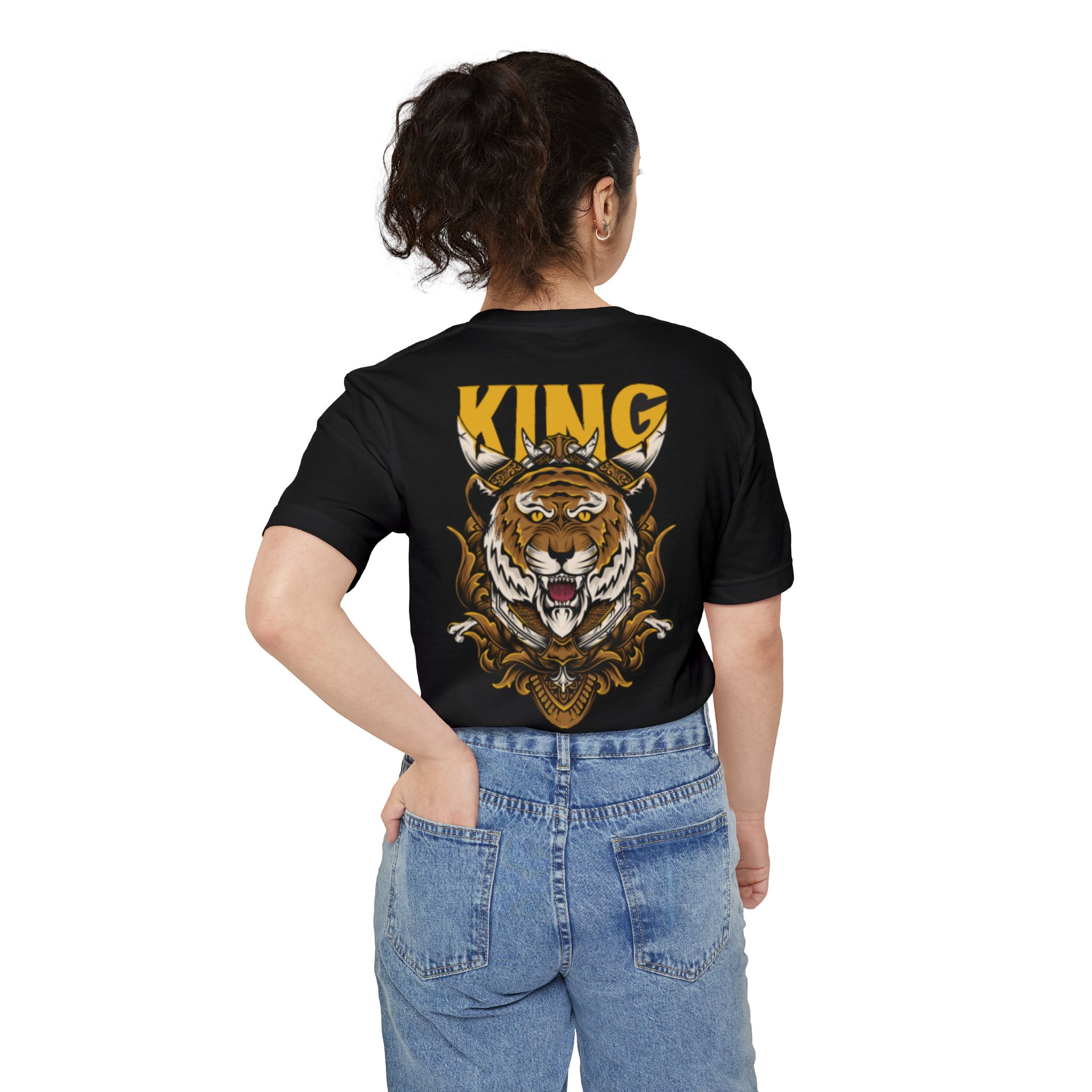 Pocket T Shirt Dress Tiger King – Bold Crowned Tiger Graphic Tee - Image 8