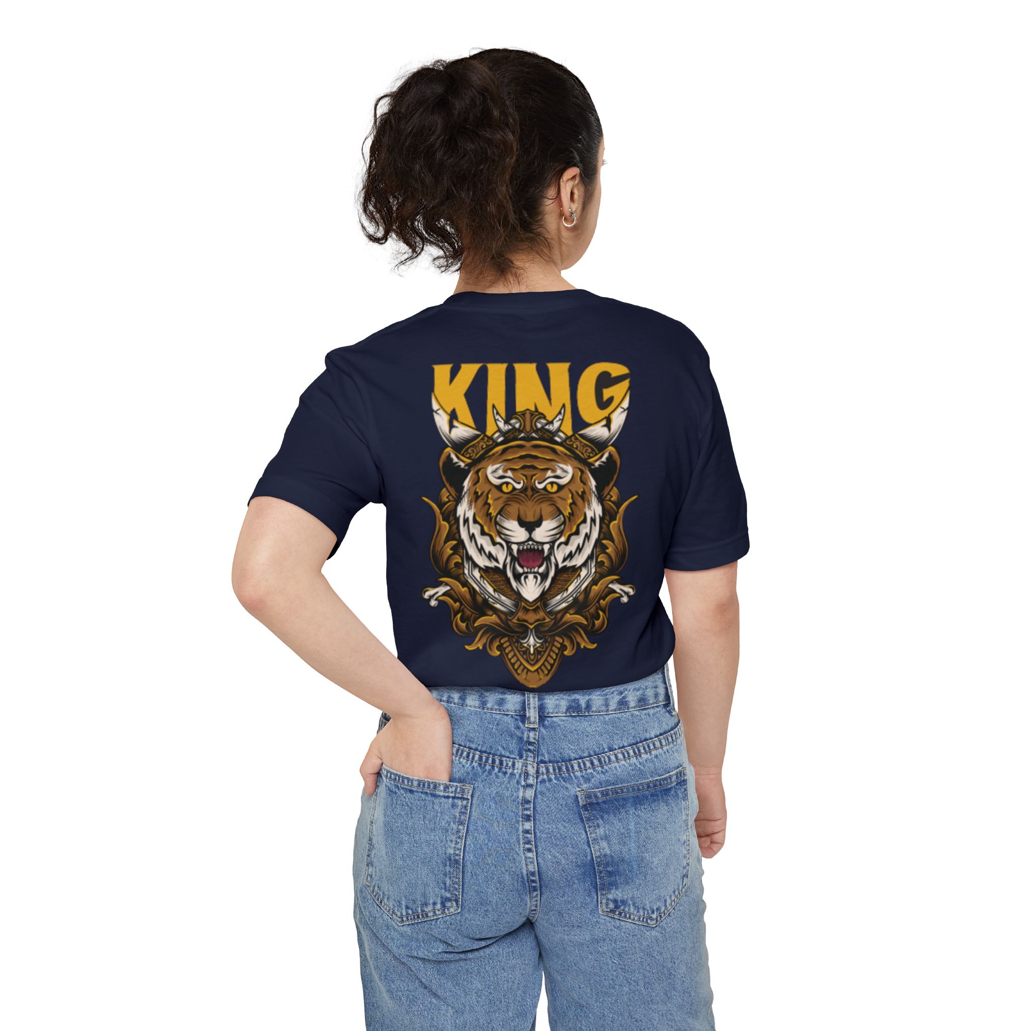 Pocket T Shirt Dress Tiger King – Bold Crowned Tiger Graphic Tee - Image 20