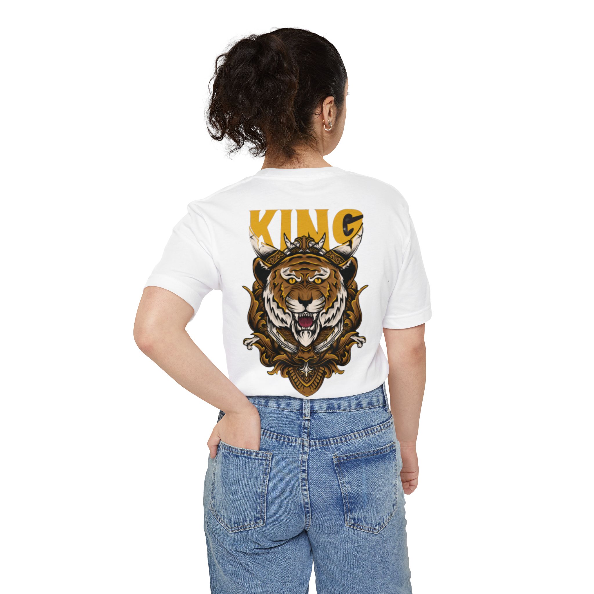 Pocket T Shirt Dress Tiger King – Bold Crowned Tiger Graphic Tee - Image 4