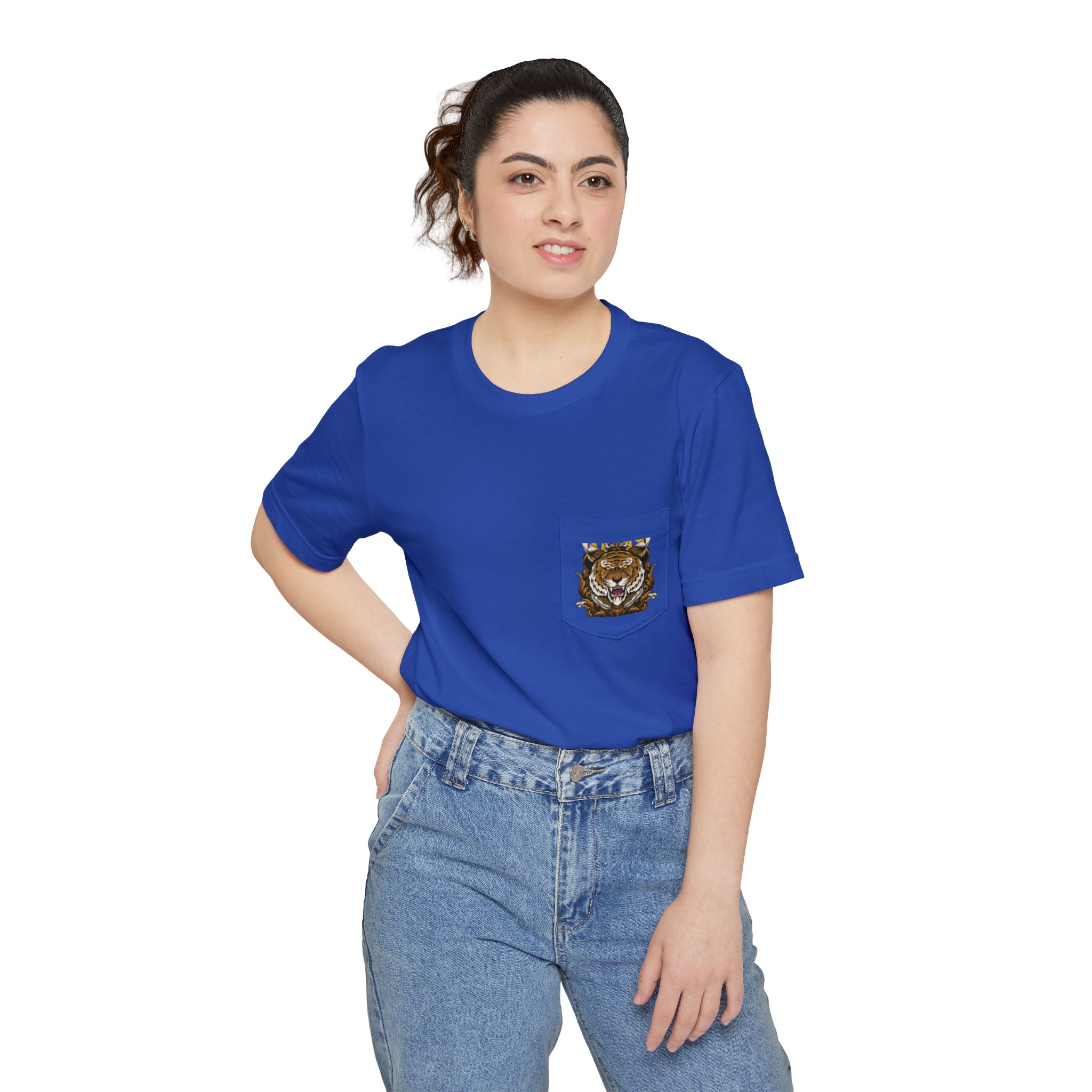 Pocket T Shirt Dress Tiger King – Bold Crowned Tiger Graphic Tee - Image 11