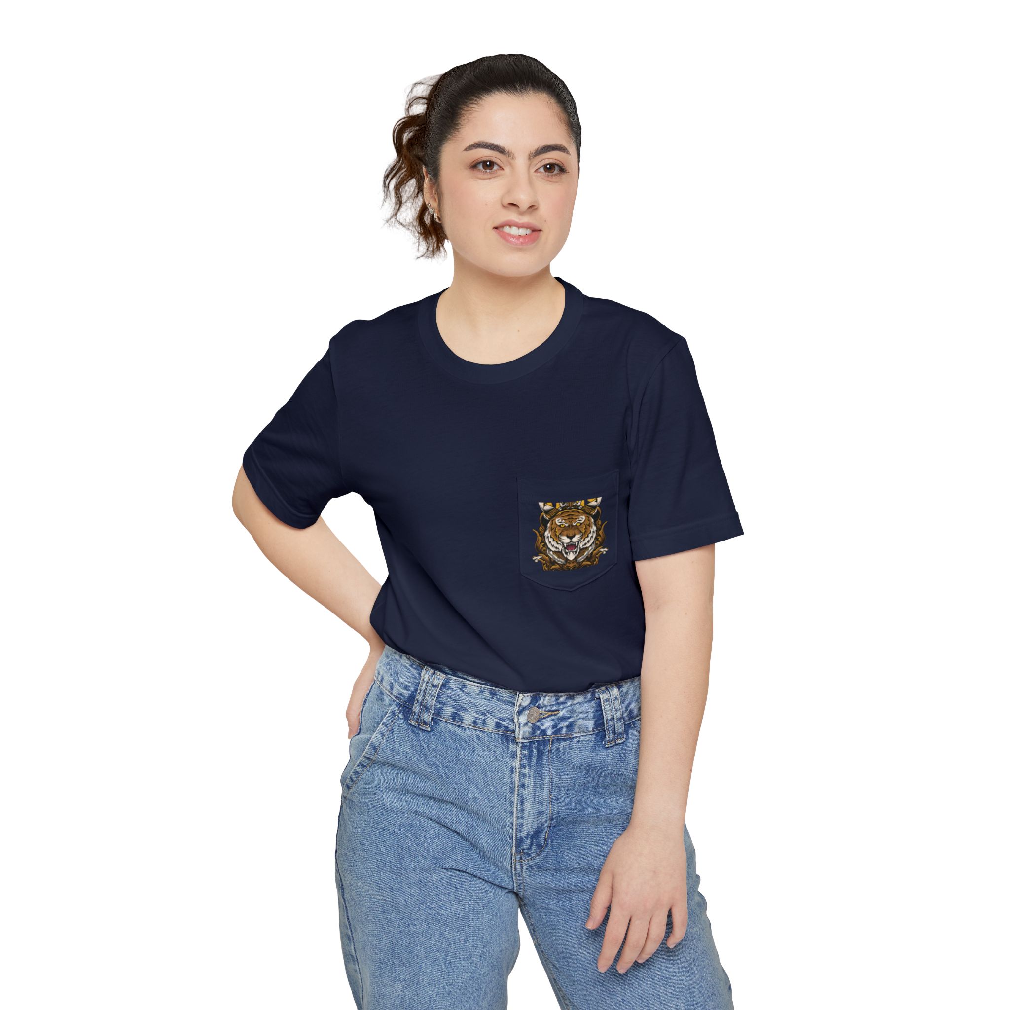 Pocket T Shirt Dress Tiger King – Bold Crowned Tiger Graphic Tee - Image 19