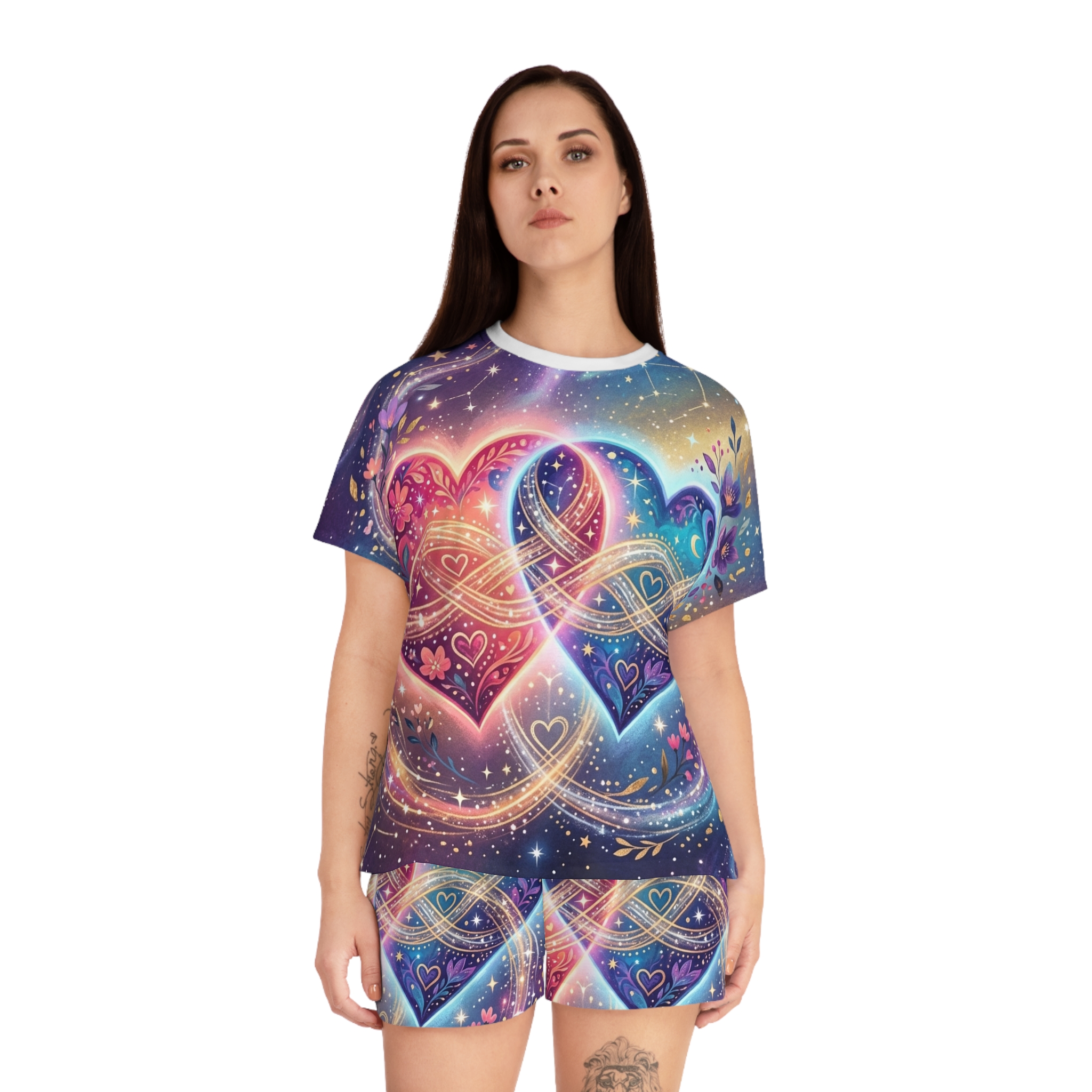 Women's Heart Infinity Pajama Set — Rainbow Galaxy Short Sleepwear - Image 5