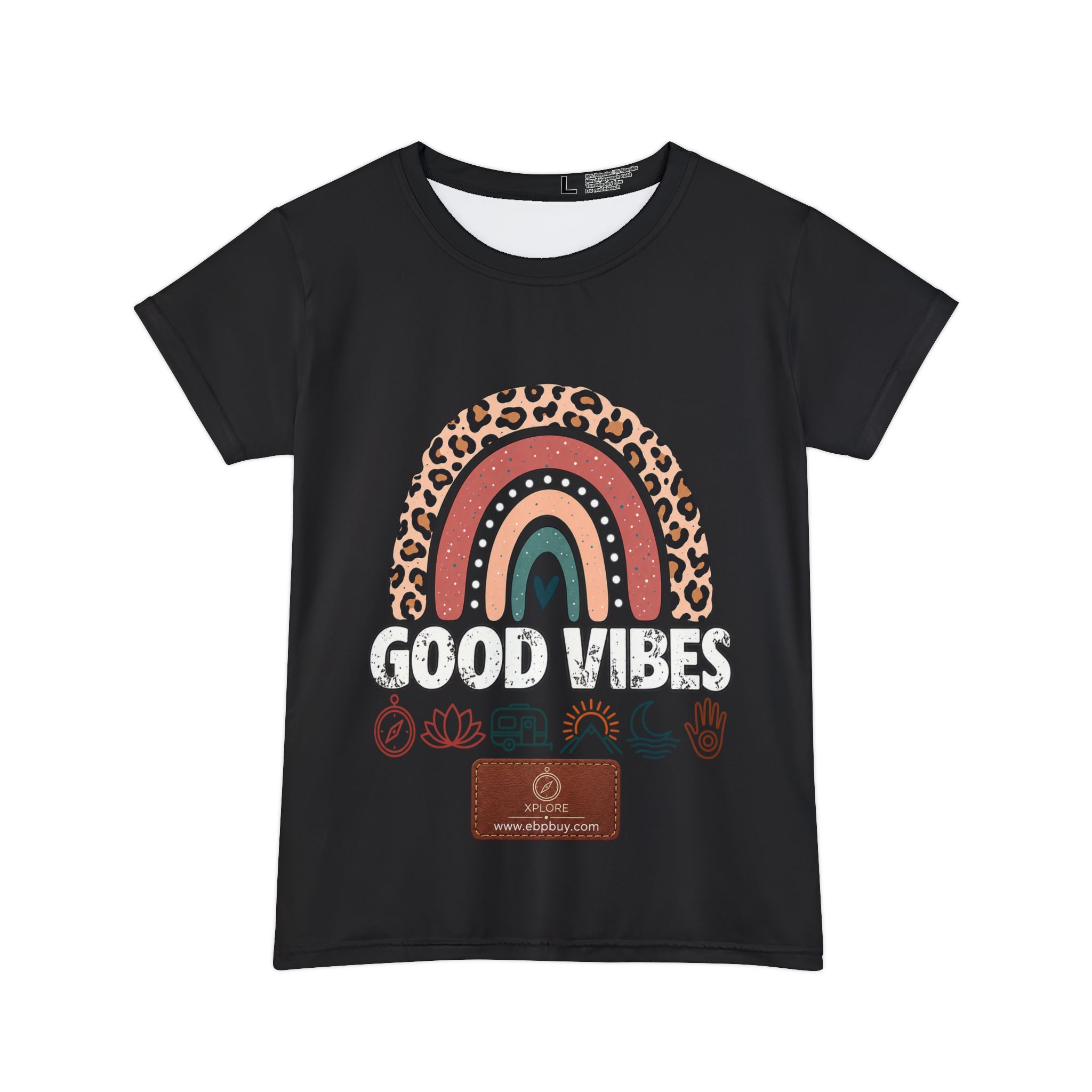 Boho Leopard Rainbow "Good Vibes" T-Shirt | Retro Wanderlust Graphic Tee - Image 2