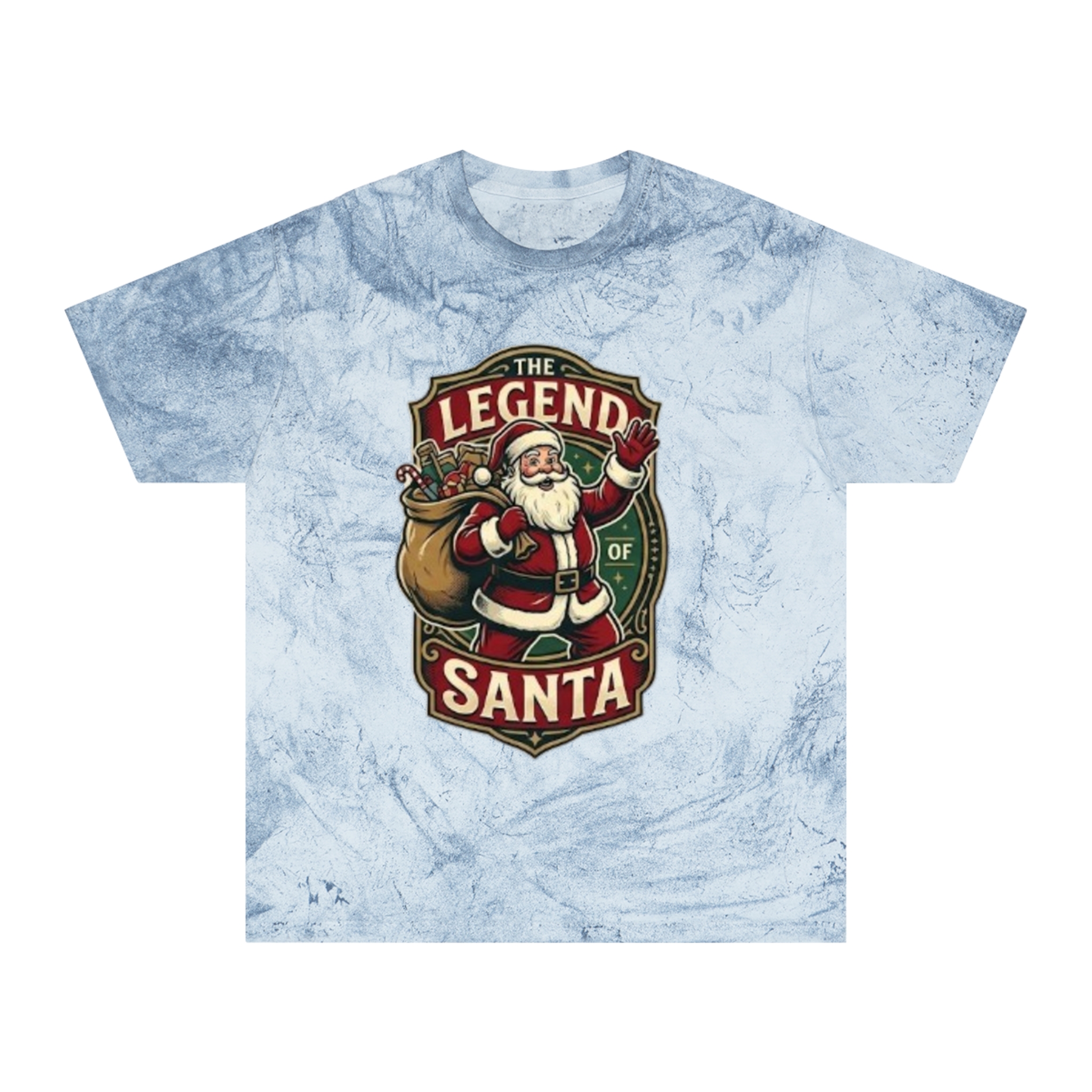 The Legend of Santa Retro Graphic Tee — Marbled Color Blast T-Shirt - Image 2