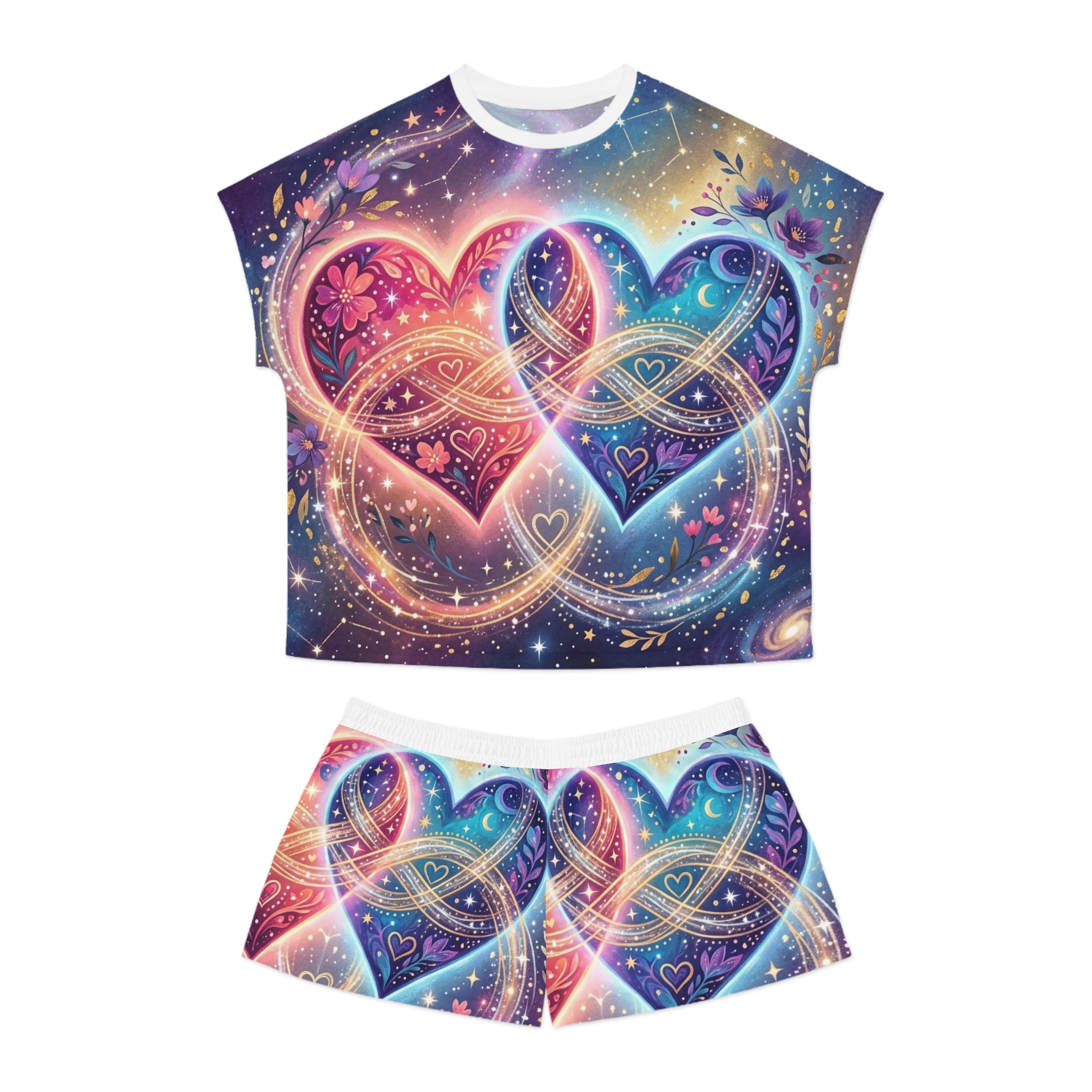 Women's Heart Infinity Pajama Set — Rainbow Galaxy Short Sleepwear - Image 2