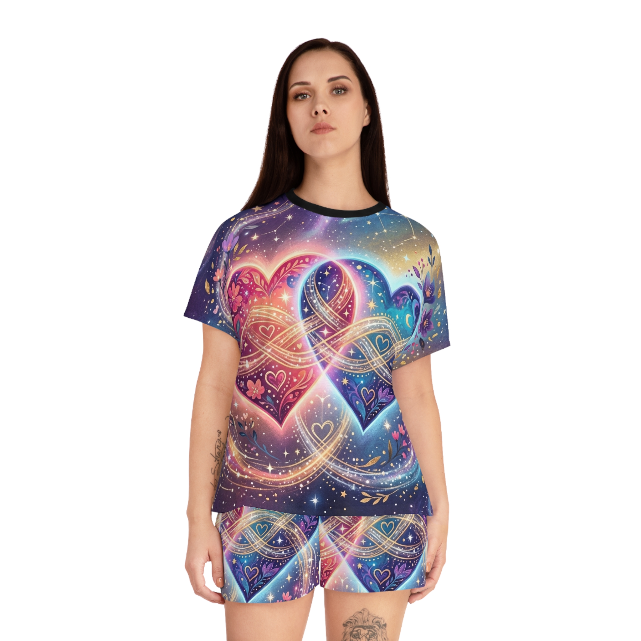 Women's Heart Infinity Pajama Set — Rainbow Galaxy Short Sleepwear - Image 10