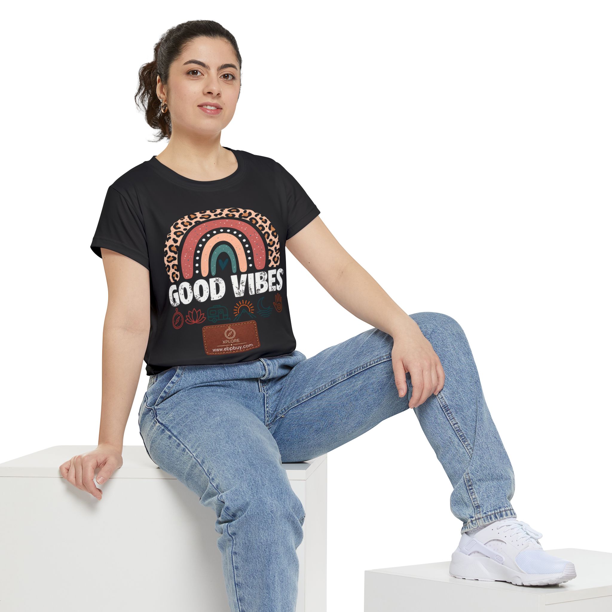 Boho Leopard Rainbow "Good Vibes" T-Shirt | Retro Wanderlust Graphic Tee - Image 5