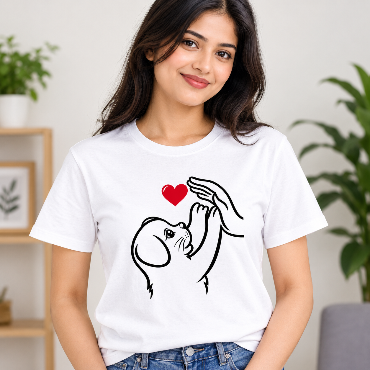 Crew Neck T-Shirt for Dog lover Cotton T-Shirt
